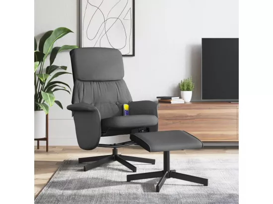 Fauteuil massant inclinable et repose-pieds gris foncé tissu