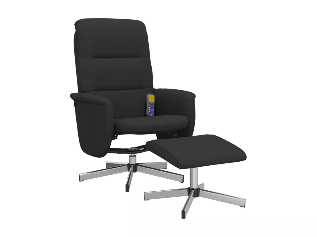 Fauteuil de massage inclinable avec repose-pied noir tissu