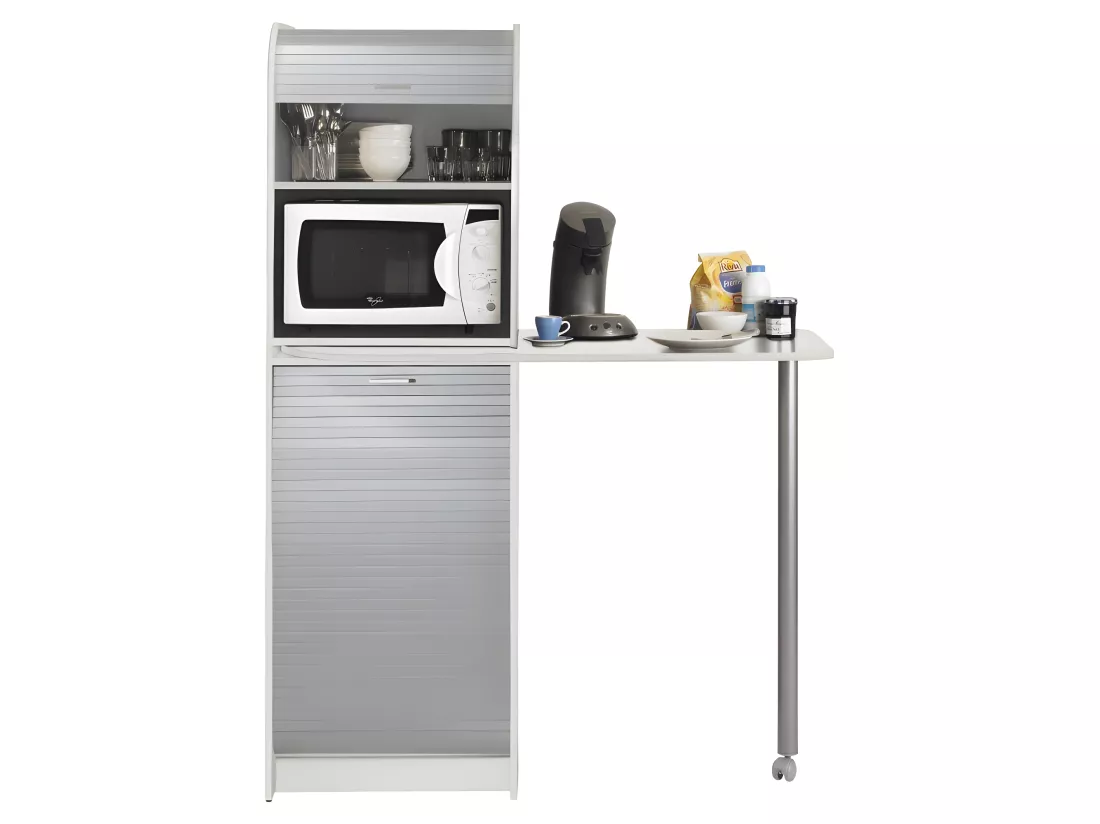 Table de Cuisine et Meuble de Rangement Blanc Alu
