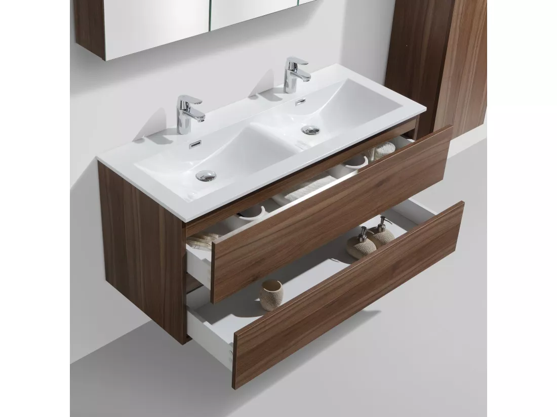 Meuble salle de bain design double vasque SIENA largeur 120 cm noyer