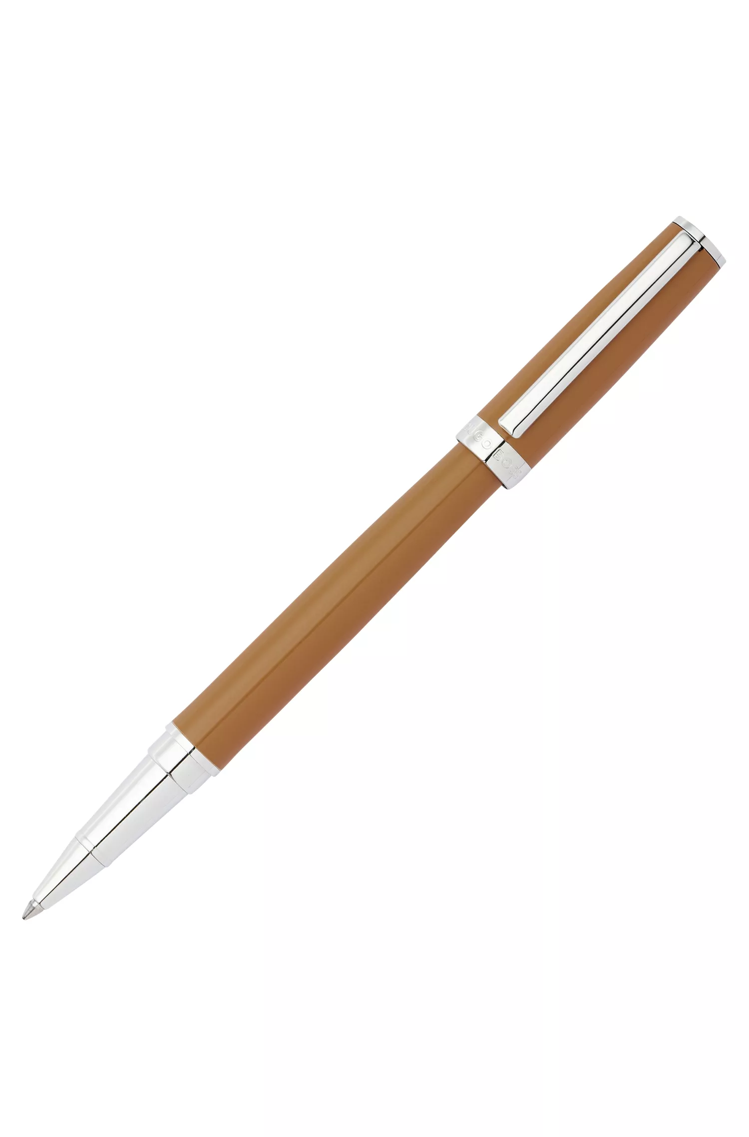 Caneta rollerball BOSS preta com acabamento em laca cor camelo