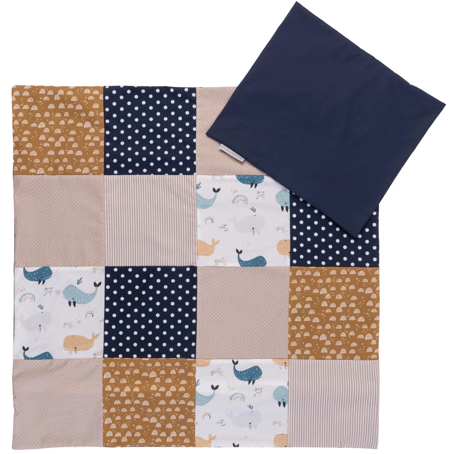 Ullenboom Bettwäsche-Set 80x80 cm und Kissenbezug 35x40 cm - Wale