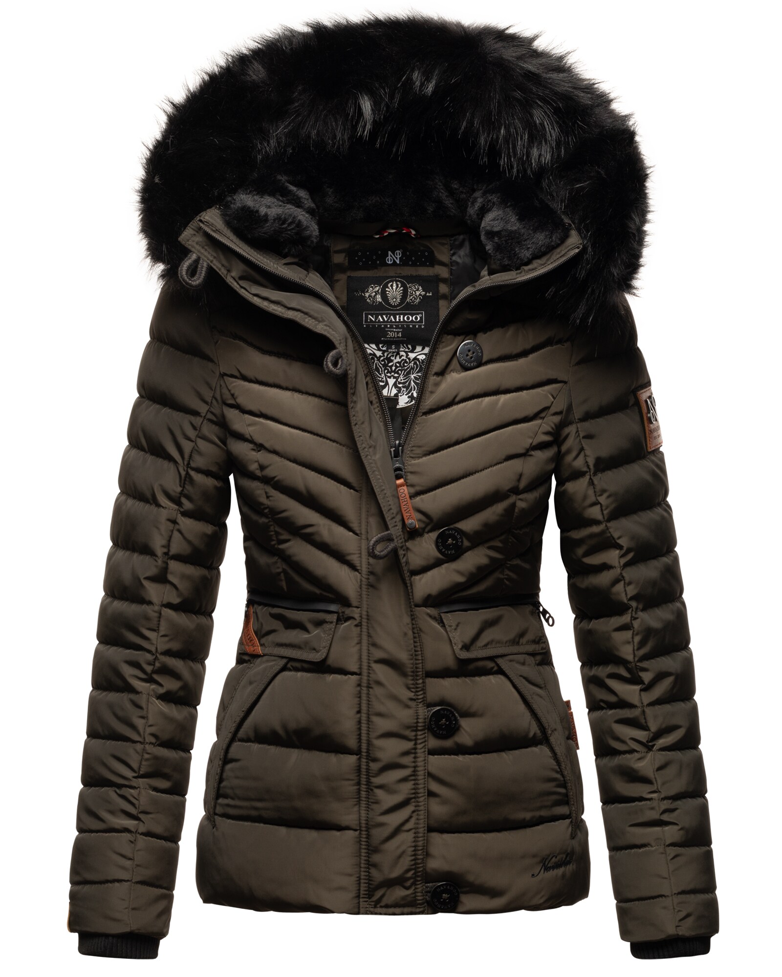NAVAHOO Damen Winterjacke Warm gefütterte Steppjacke mit Kunstfell-Kapuze Wisteriaa