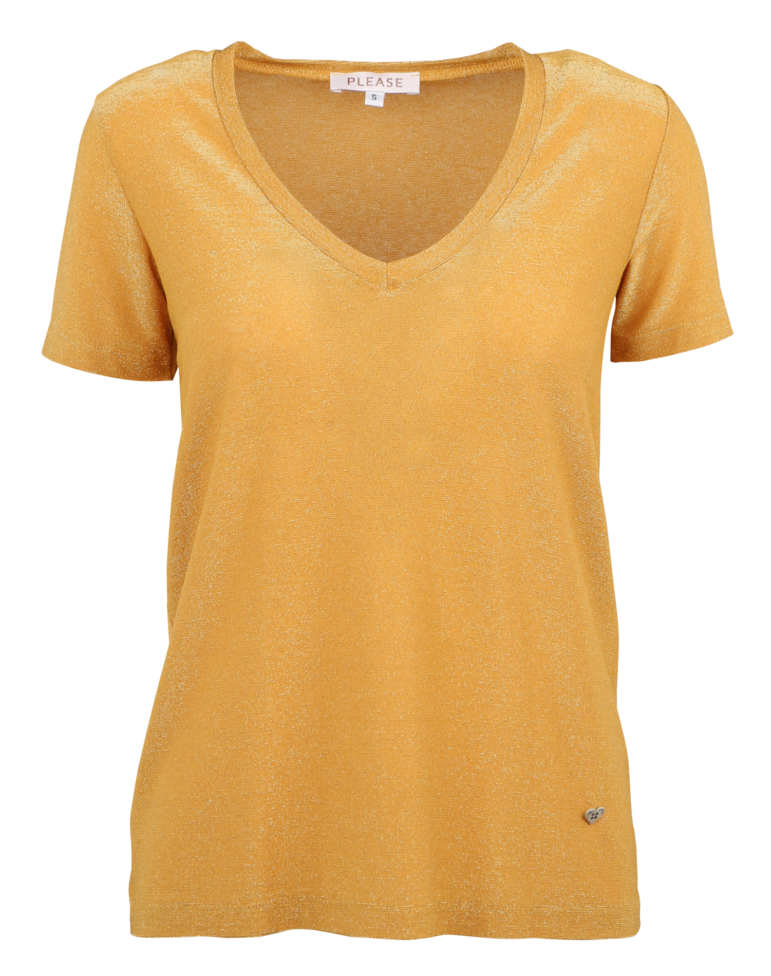 T-shirt col V en fibres métallisées | Orange