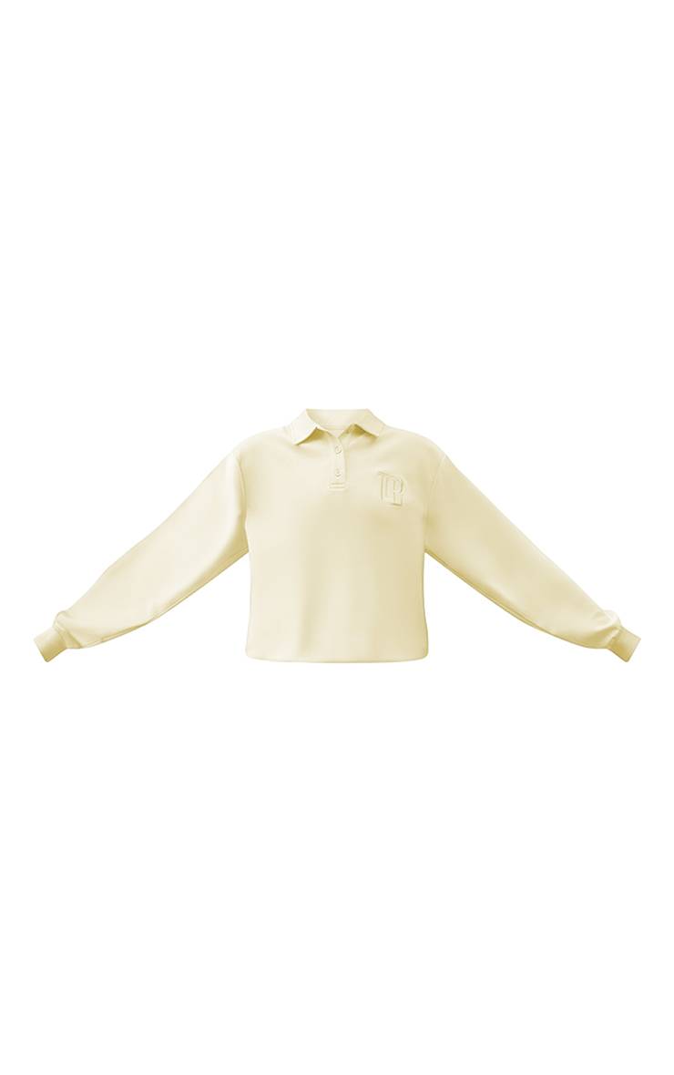 Pale Yellow Sweat-shirt Polo Boutonné En Molleton Brodé Interlock Crème