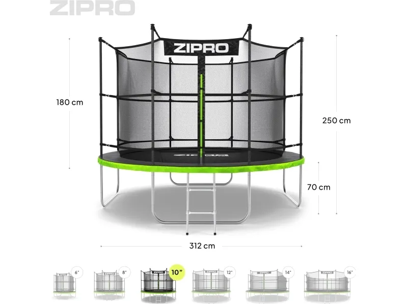 Zipro Trampolin med net og stige Ø312cm   pose til sko