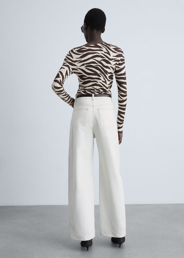 MANGO Zebra asymmetrical neck t-shirt Brown