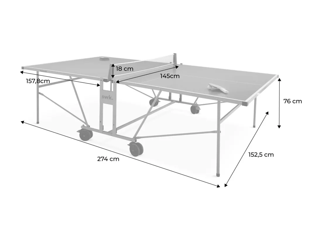 Table de ping pong OUTDOOR bleue - table pliable avec 4 raquettes et 6 balles. pour utilisation extérieure. sport tennis de table