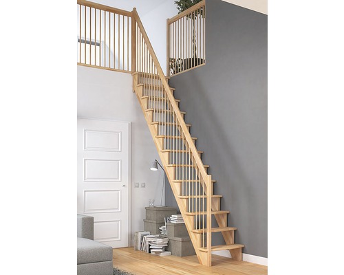 Pertura Filia massief beukenhouten trap zonder stootborden, afgedicht, recht, 65 cm, 12 treden / 13 stootborden, balusterleuning