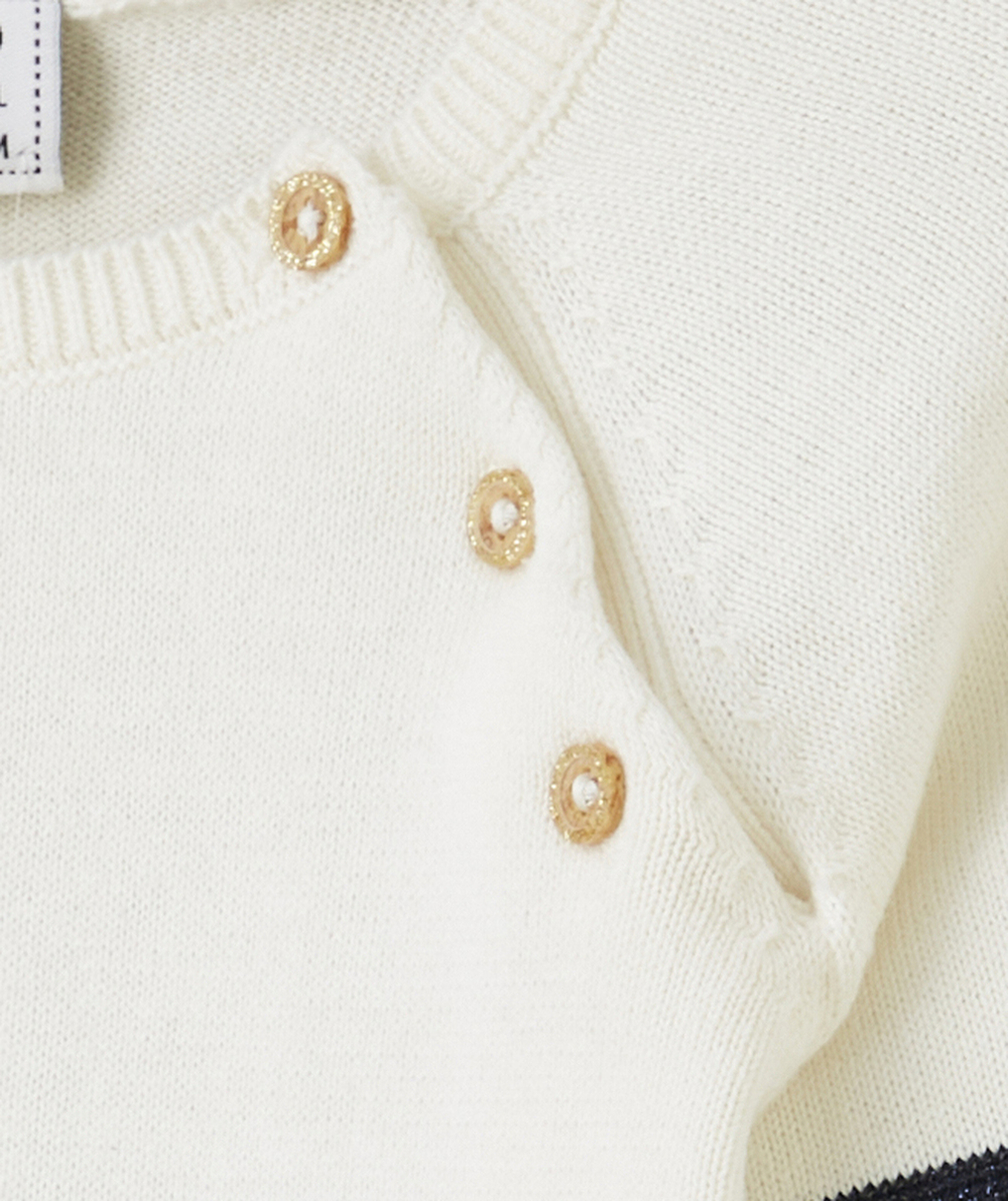 PULL MANCHES LONGUES FILLE ÉCRU À RAYURES BLEUES