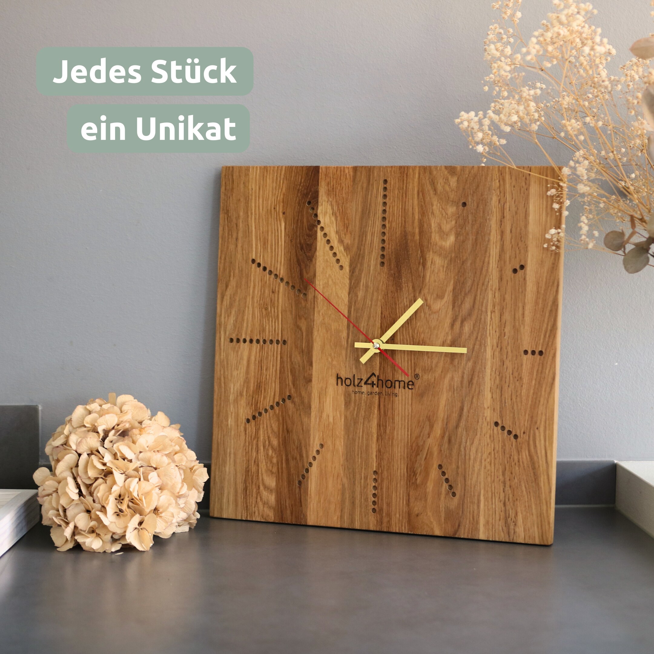 holz4home® Wanduhr „Dots“ aus massiver Eiche