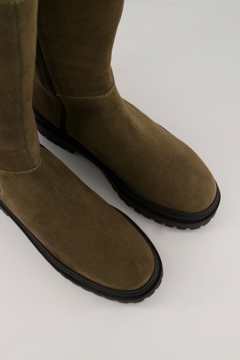 Lederstiefel, XXL-Schaft, Elastikeinsatz, Weite H