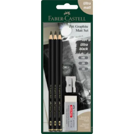 Faber-Castell Bleistift Set Pitt Graphite Matt HB 2B 4B BK inkl. Anspitzer, Radiergummi