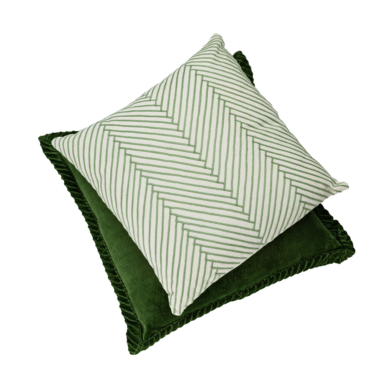 Sierkussen velours Tucked border forrestgreen 50x50 cm