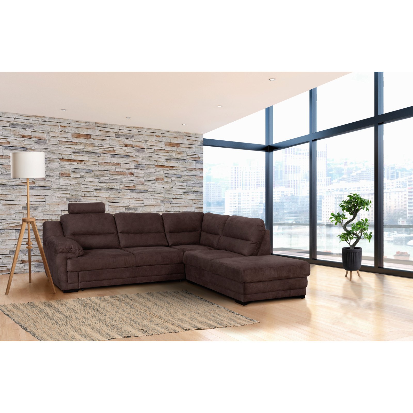Ecksofa Melfi Microfaser braun, Récamière rechts