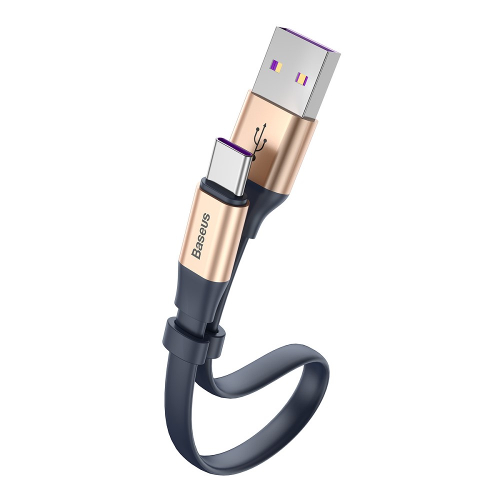(23cm) 5A USB A auf USB C Flachband Mini Ladekabel - Schwarz / Roségold