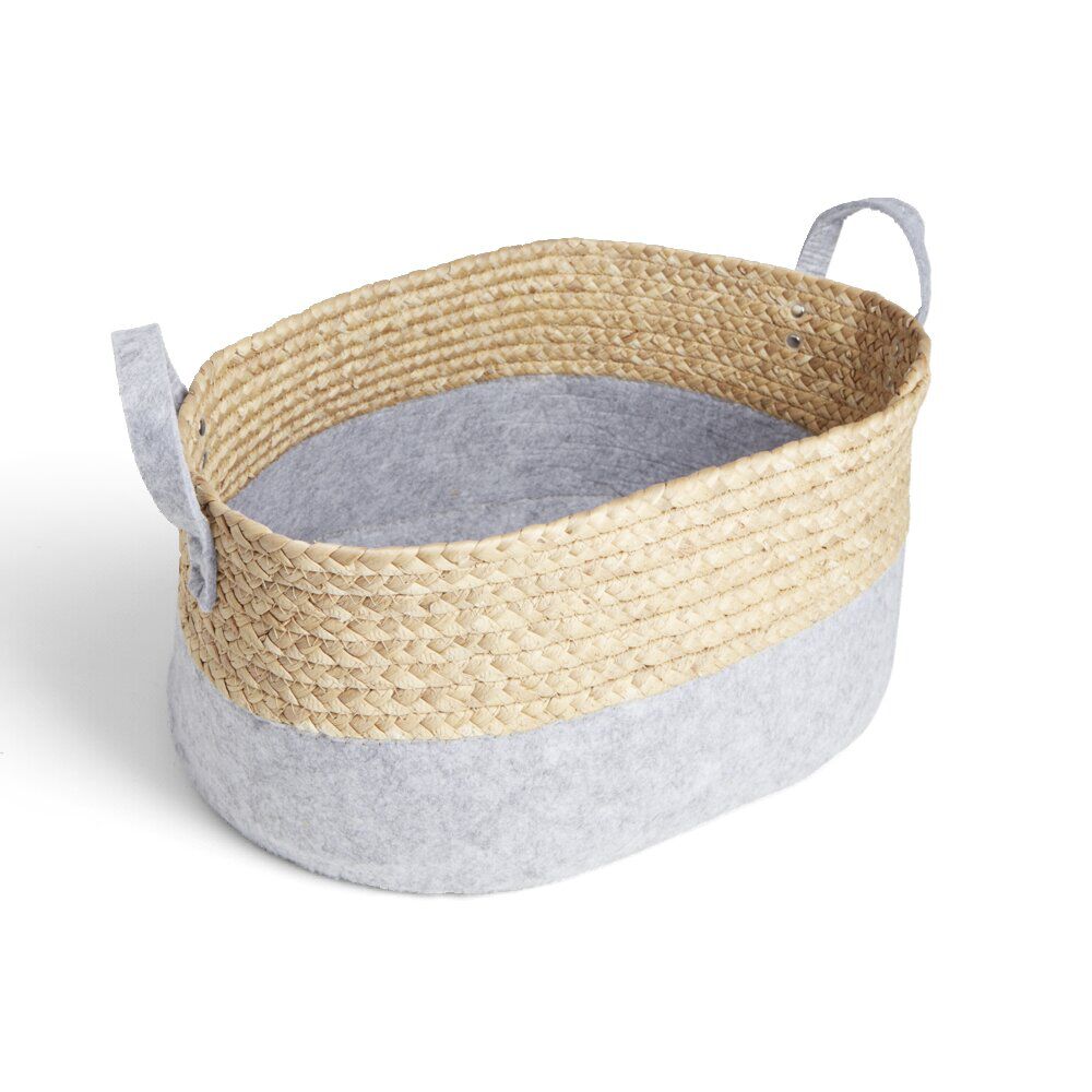 Panière jacinthe d'eau feutrine beige et gris clair 44x33xH20cm