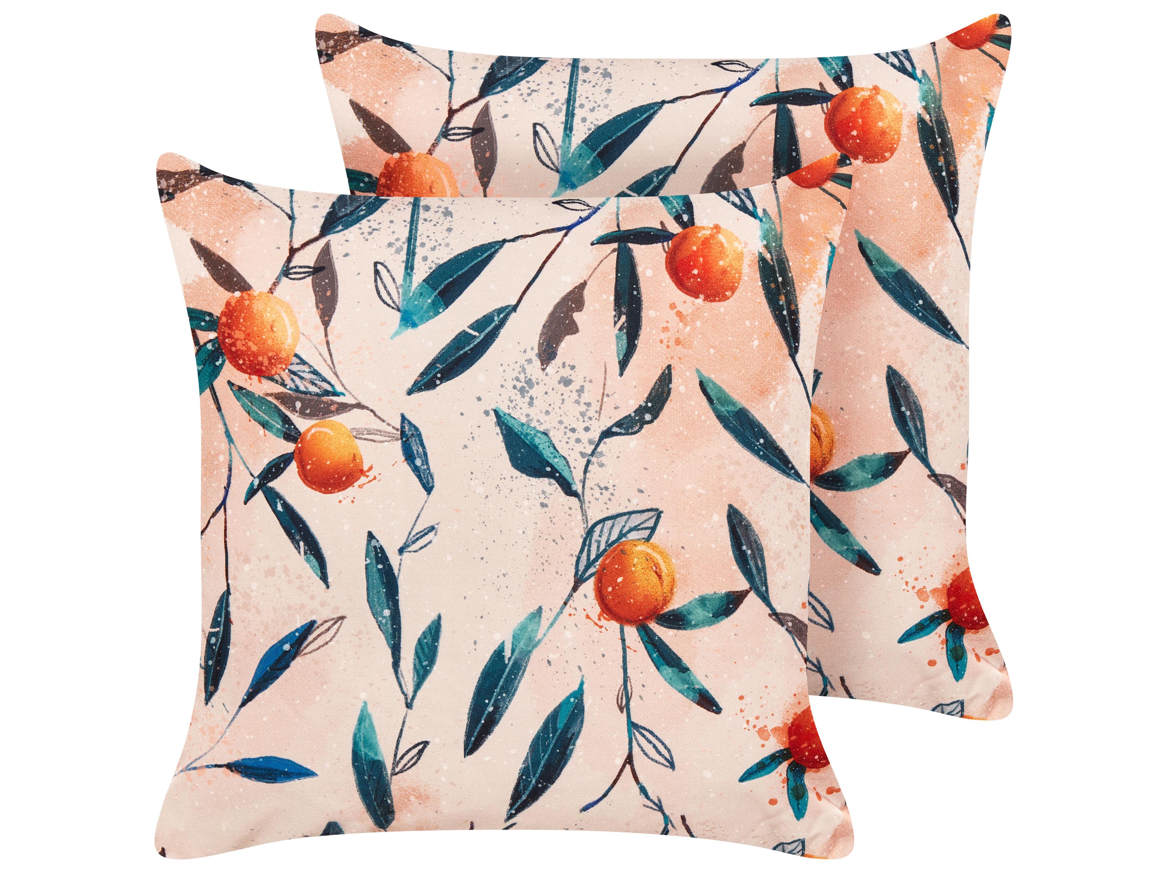 Set van 2 tuinkussens PIALPETTA bladpatroon 45 x 45 cm Oranje