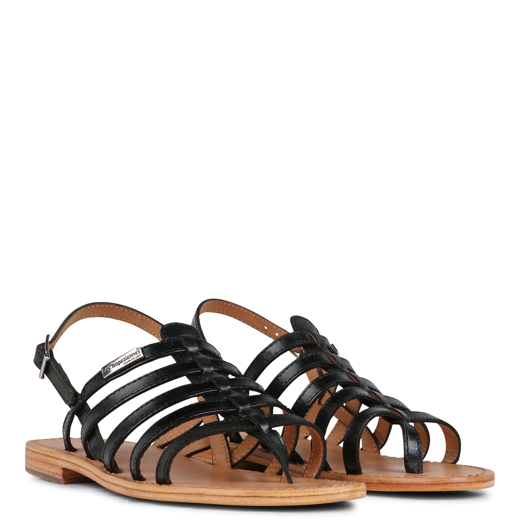 HERISSON - Sandales plates en cuir métallisé | Noir