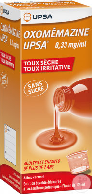 UPSA Oxomémazine Toux Sèche Et Irritative Sirop Sans Sucre Arôme Caramel Flacon 125ml