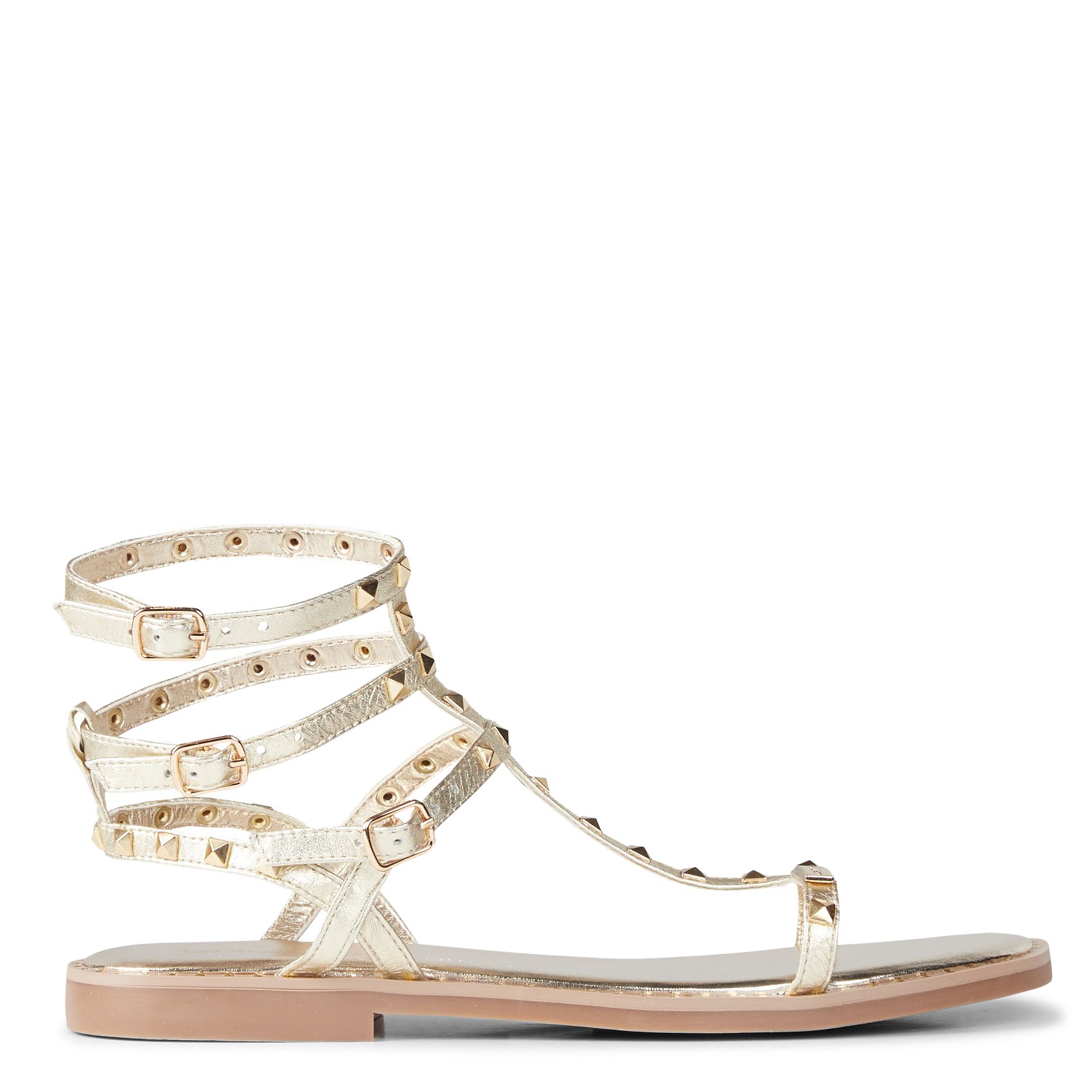CORALIE - Sandales plates à clous en cuir | Doré