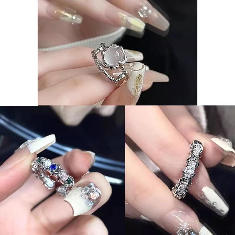 Lilafey - Set van 3: Maansteen / Strass / Legering Open Ring (Diverse Ontwerpen)
