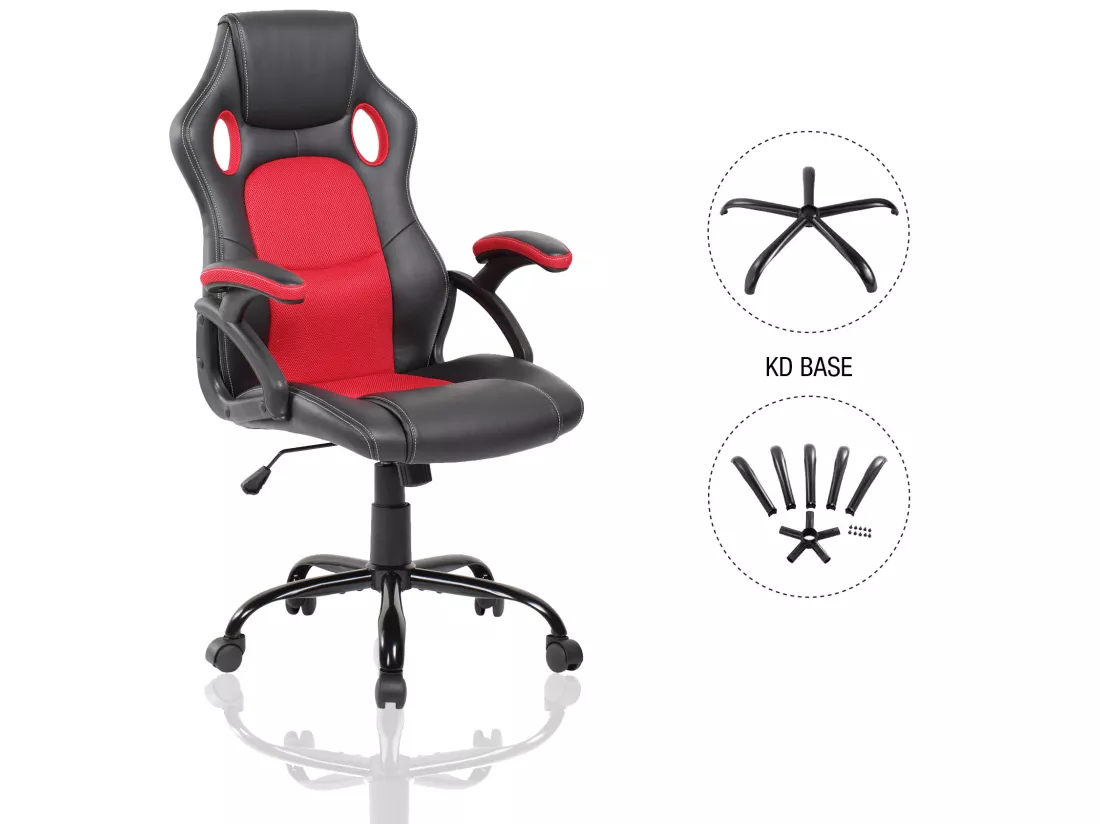 Chaise De Bureau Gaming Siège Noir Rouge Simili-cuir 120x66x63