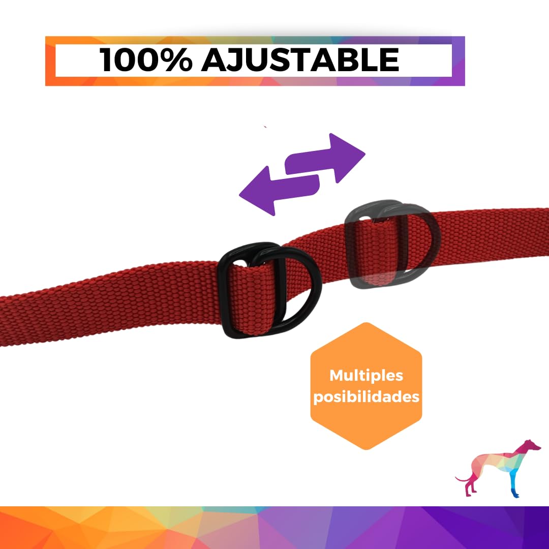Guia para cães EGV com múltiplas posições e alça dupla de neoprene. Guia para cães que permite o uso com as mãos livres, com 2,5 metros de comprimento. (Vermelha)