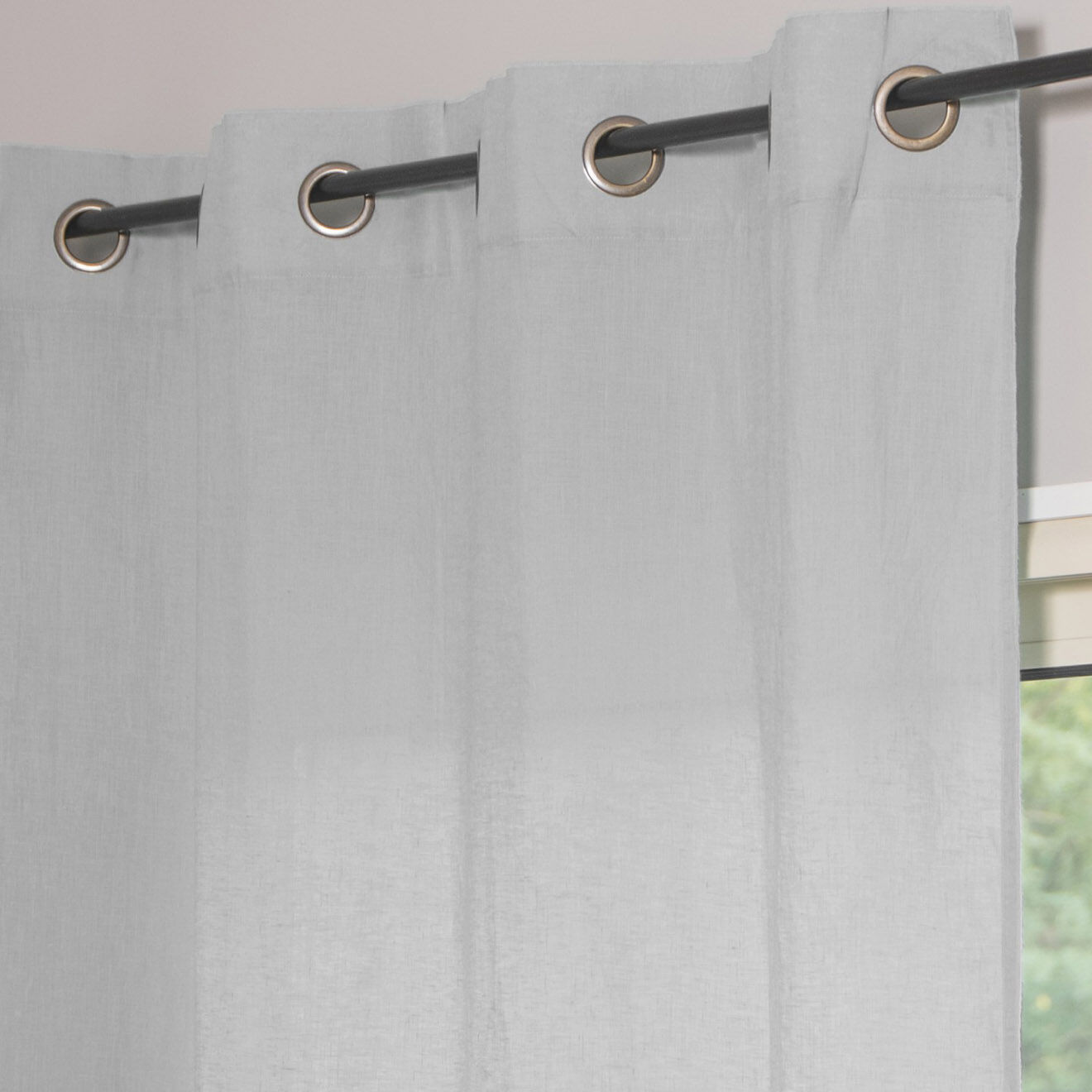 Febronie Rideau oeillets en Lin lavé Hortense gris pale - 140x290 cm