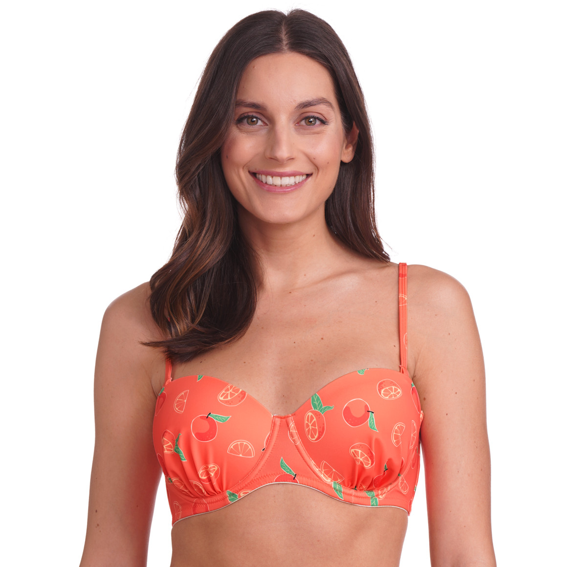 Famy Damen Bikinioberteil mit Allover-Print hellorange