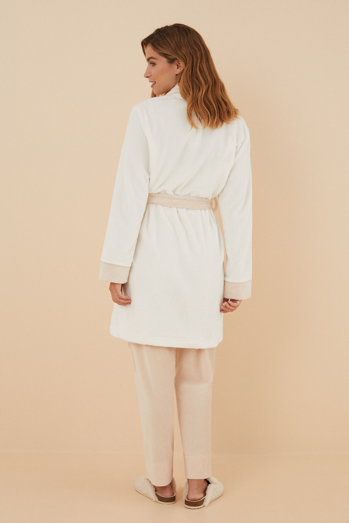 Robe de lã texturizada bege