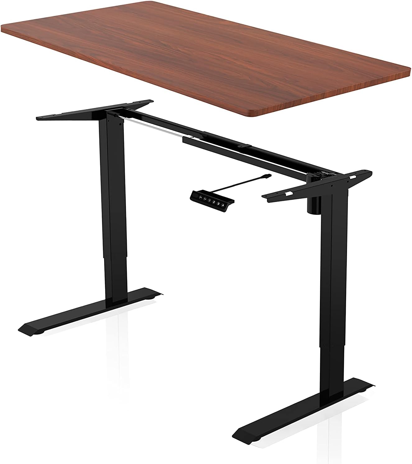AGIL - elektrisch Höhenverstellbarer Schreibtisch - Schwarzes Singlemotor Gestell & Wallnussfarbene Tischplatte 120 x 60 cm - Memory Funktion - Ergonomischer Schreibtisch für Kinder und Erwachsene