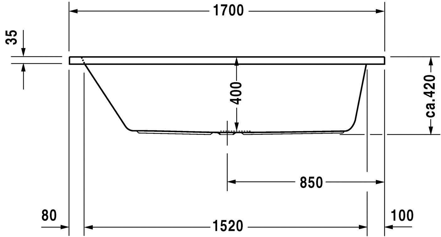 Duravit D-Code ligbad 170x70cm met afvoer in het midden wit
