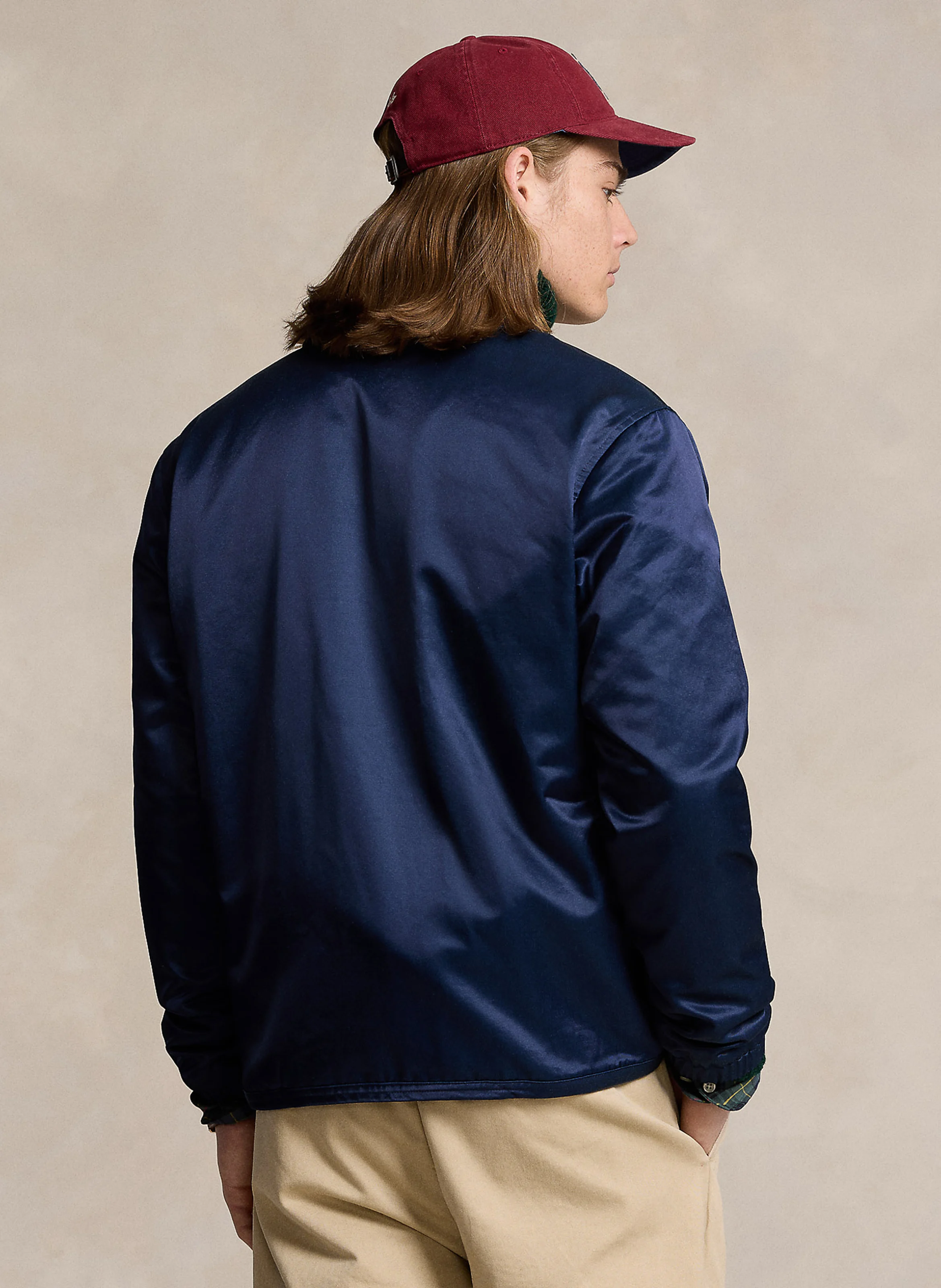 Veste droite satinée en coton mélangé | Bleu