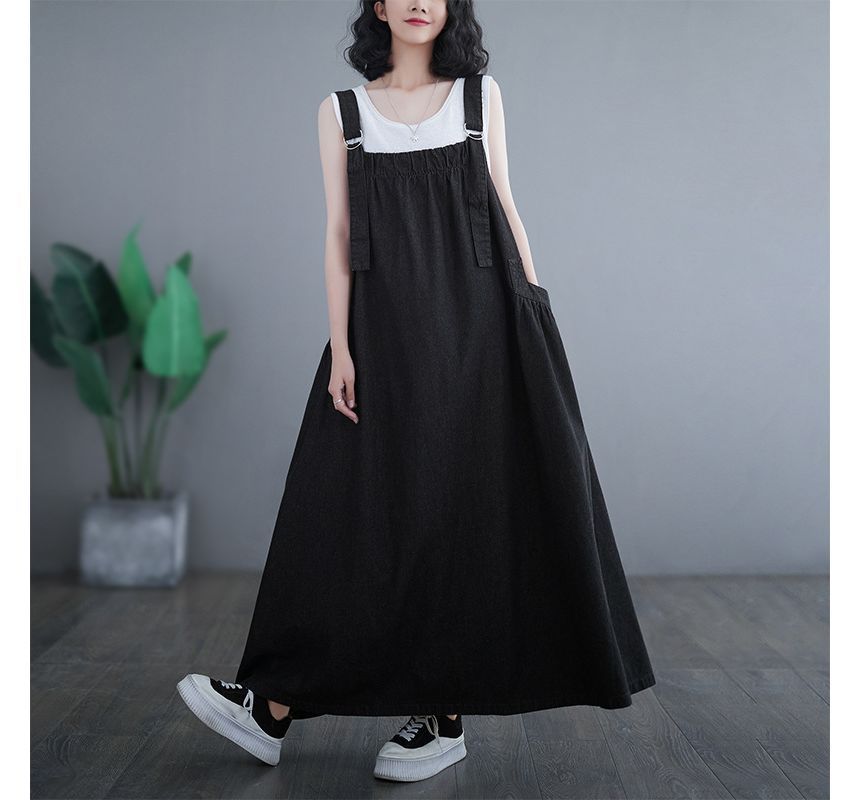 Lewwe - Maxi-jurk van effen denim