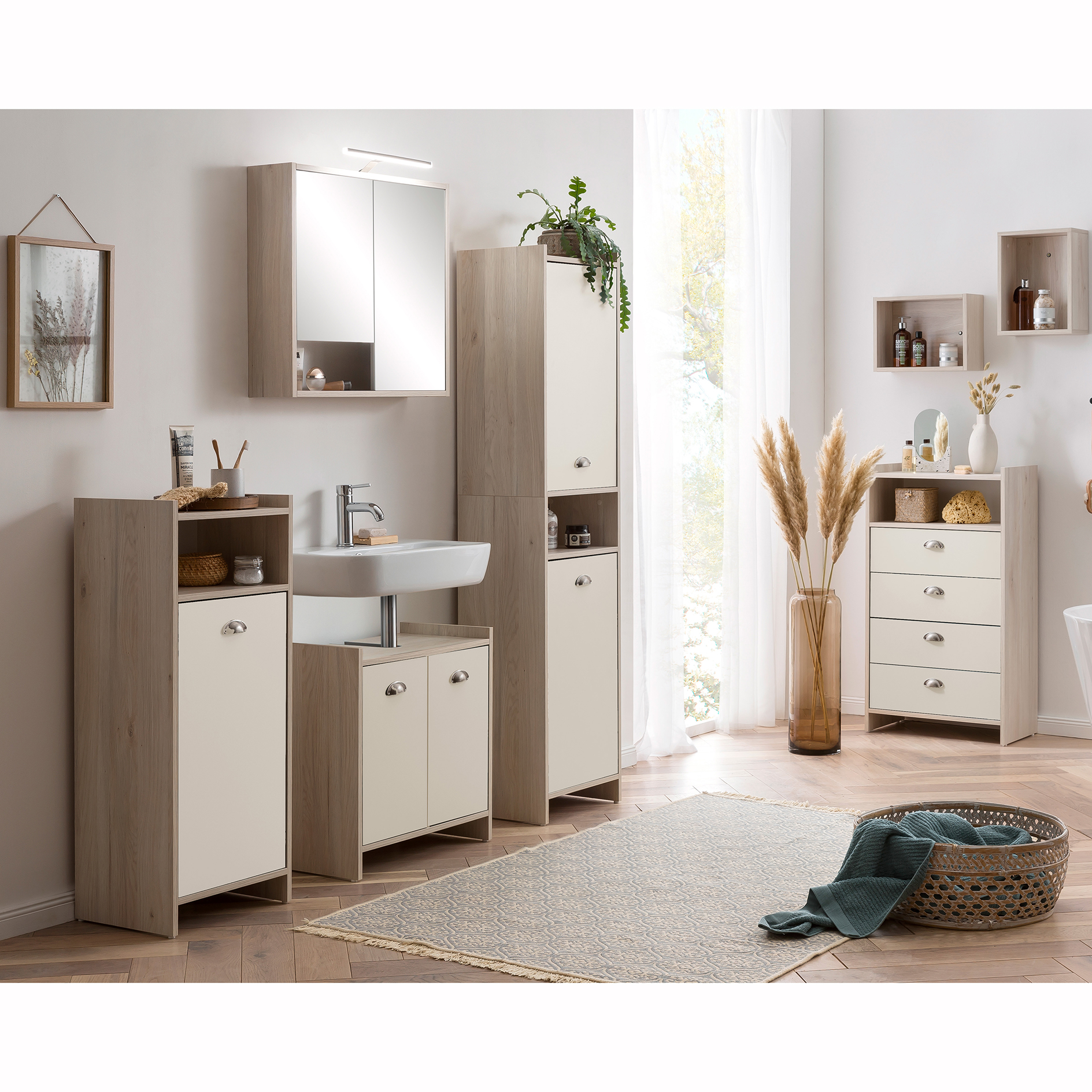 Highboard - cremebeige - Sandeiche - 60,1 cm