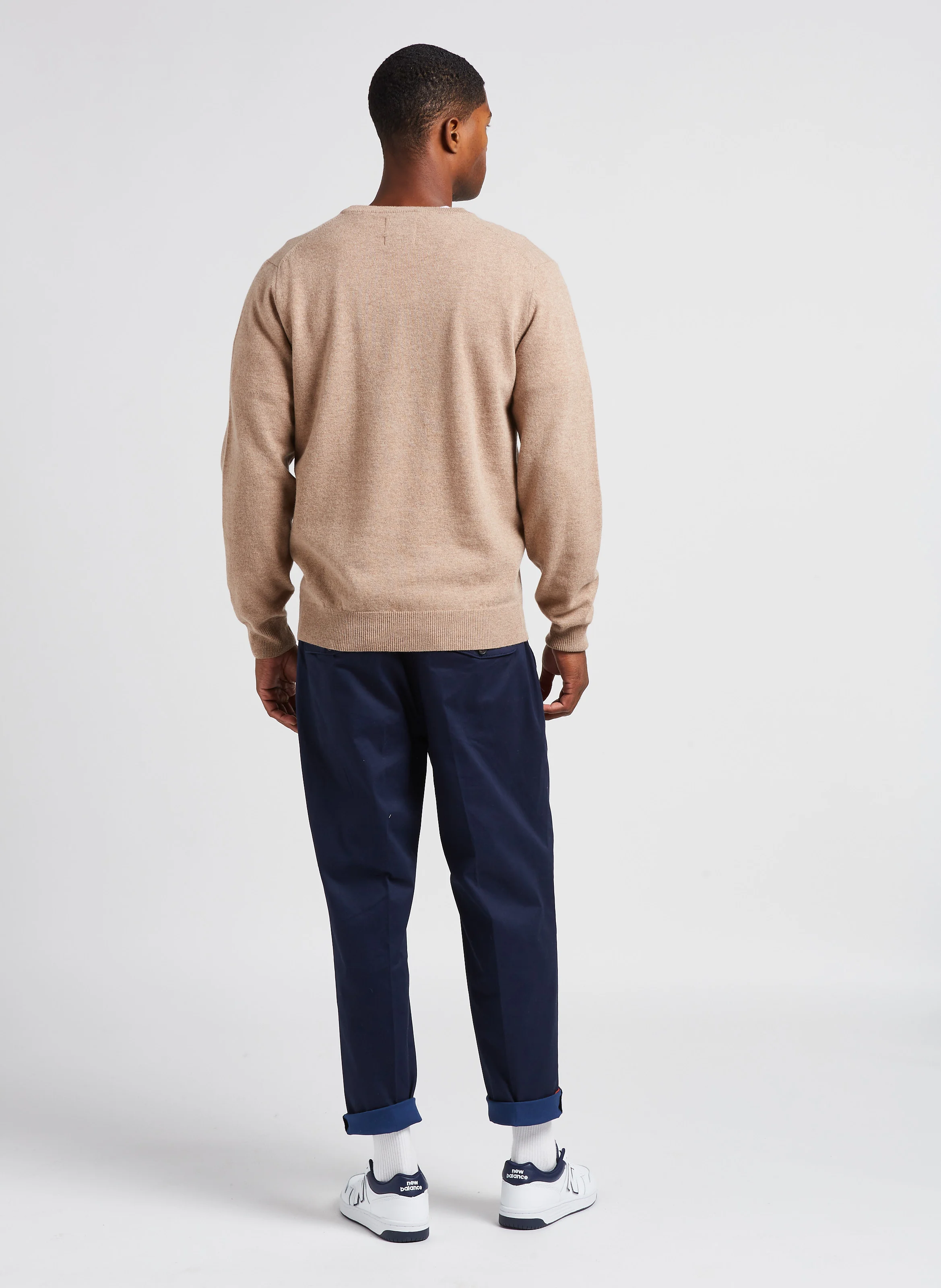 Pull droit col V brodé en laine | Beige