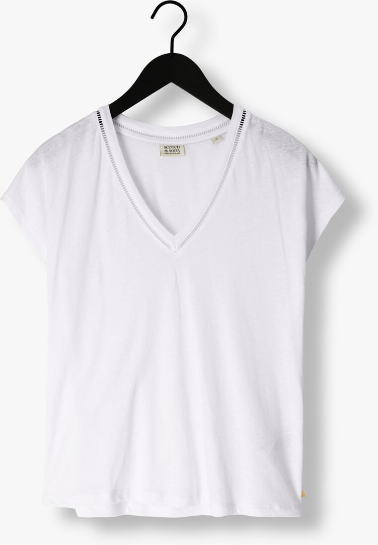 SCOTCH & SODA witte scotch & soda top v-neck ladder detail loose fit t-shirt
