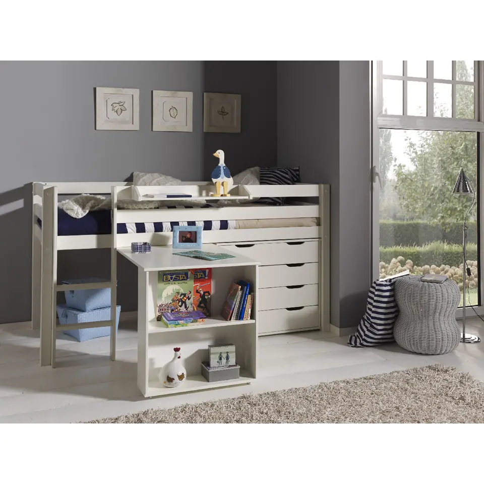 Vipack halfhoogslaper Pino met bureau en ladekast - wit - 114x105,4x209,4 cm