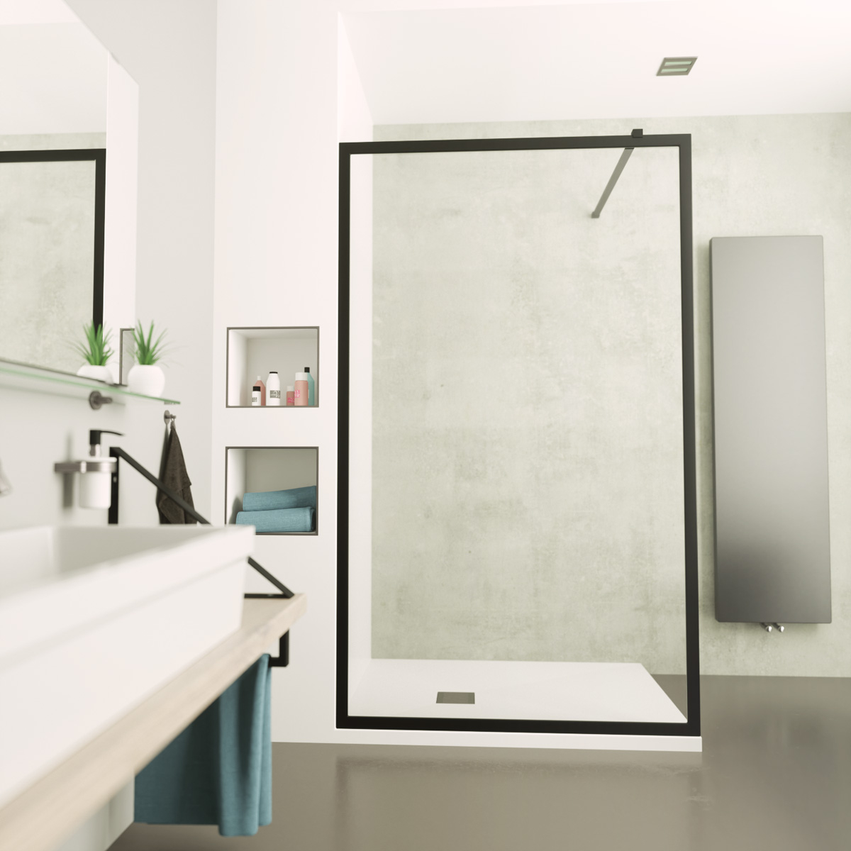 Saniclear Block douchewand mat zwart 120x200cm anti-kalk 8mm