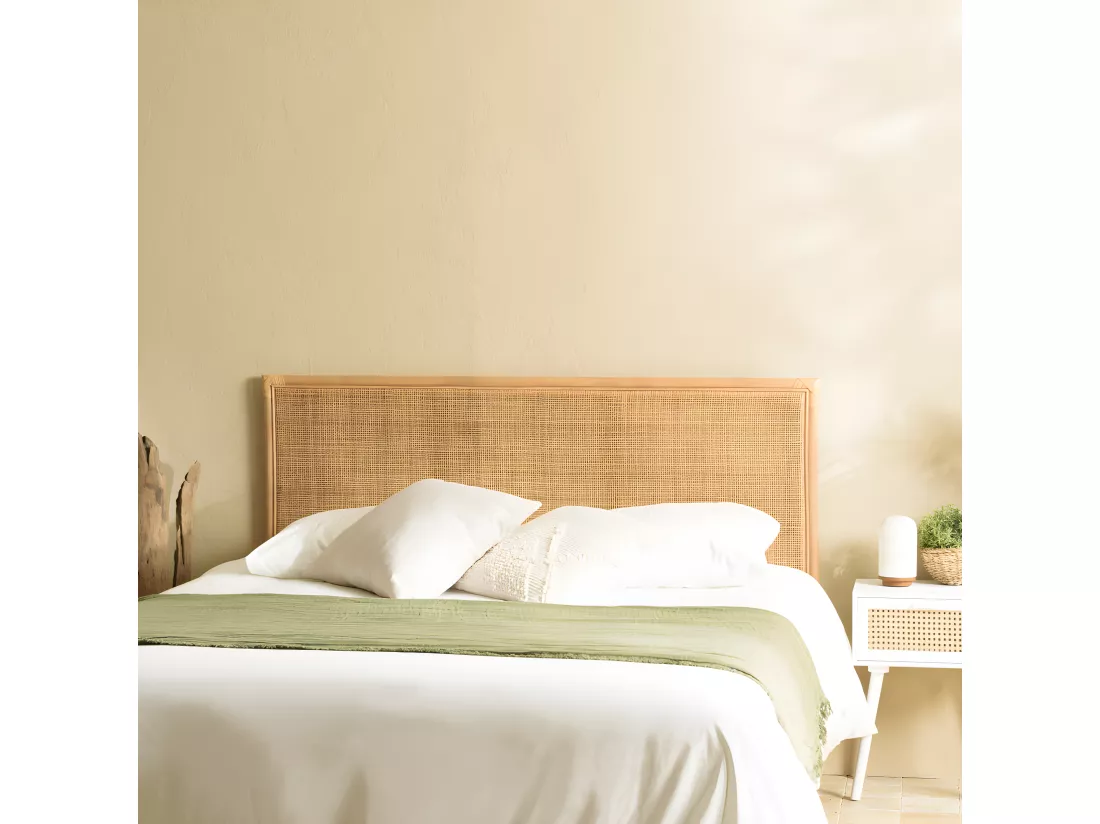 KALLY - Tête de lit rect. 140/160cm 'cannage' rotin couleur brun miel