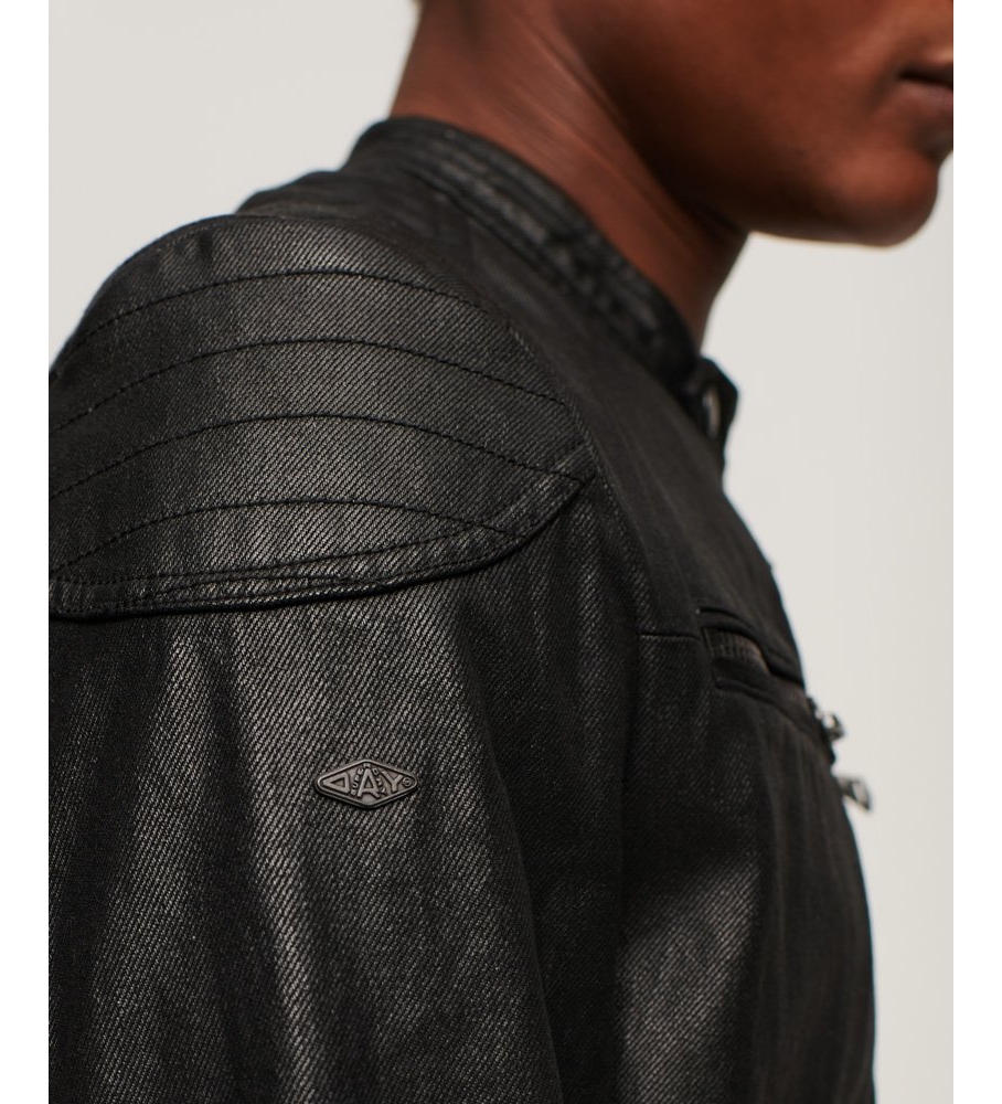Jaqueta jeans estilo motociclista Superdry preta com forro e logo