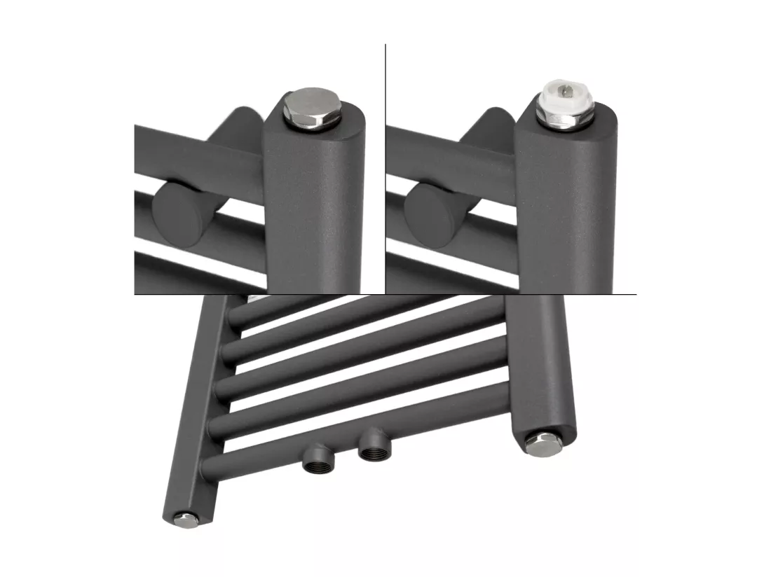 Radiateur sèche-serviette courbé en acier anthracite connexion central 40x180 cm