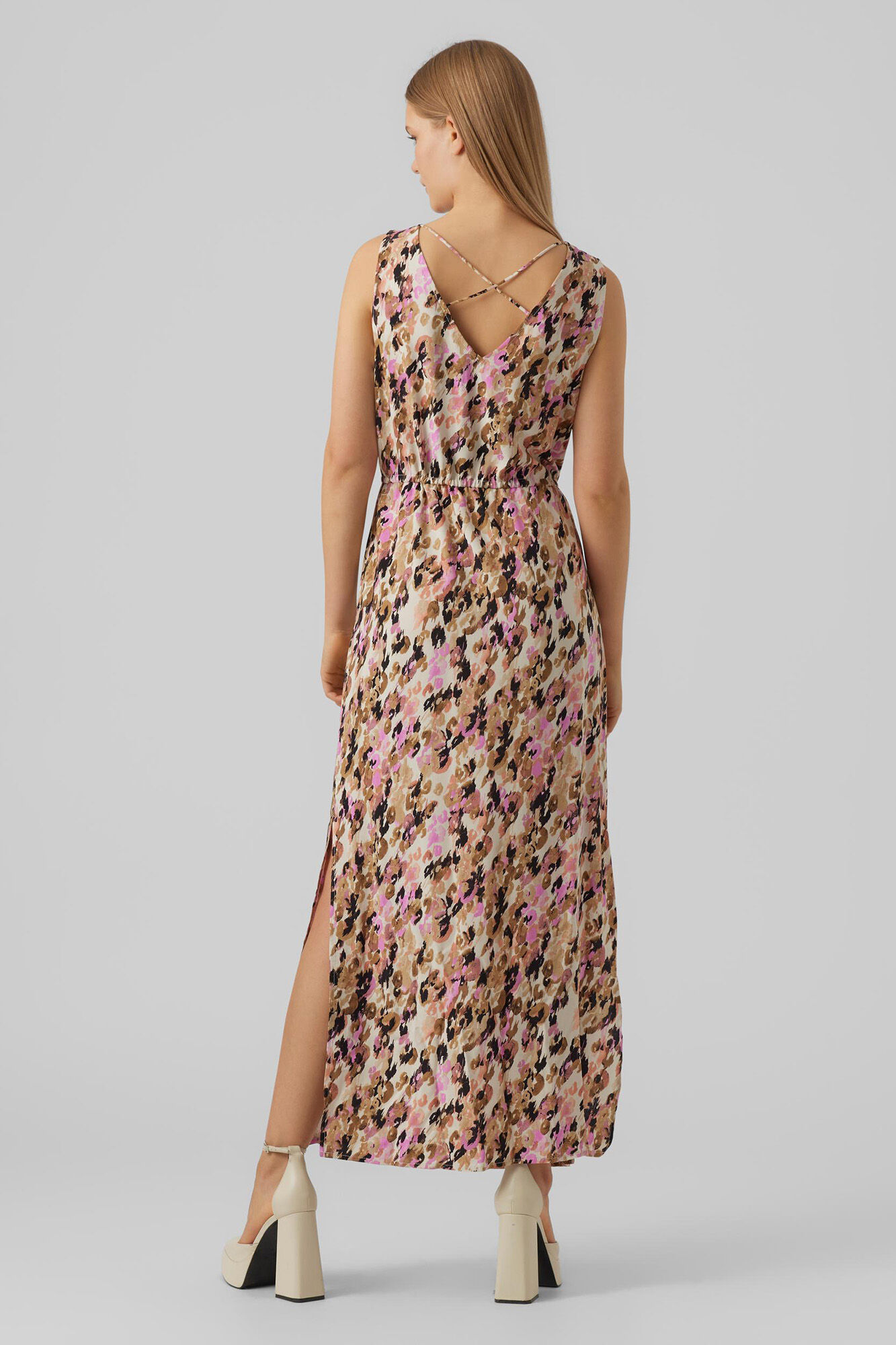 Vestido maxi sem mangas - Marrom