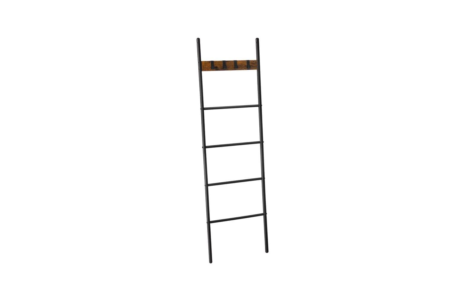 Leiter-Regal mit 4 Sprossen und 4 Haken SchwarzLeiter-Regal