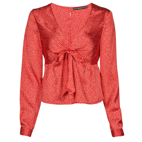 Guess - NEW LS GWEN TOP - Rouge / Blanc
