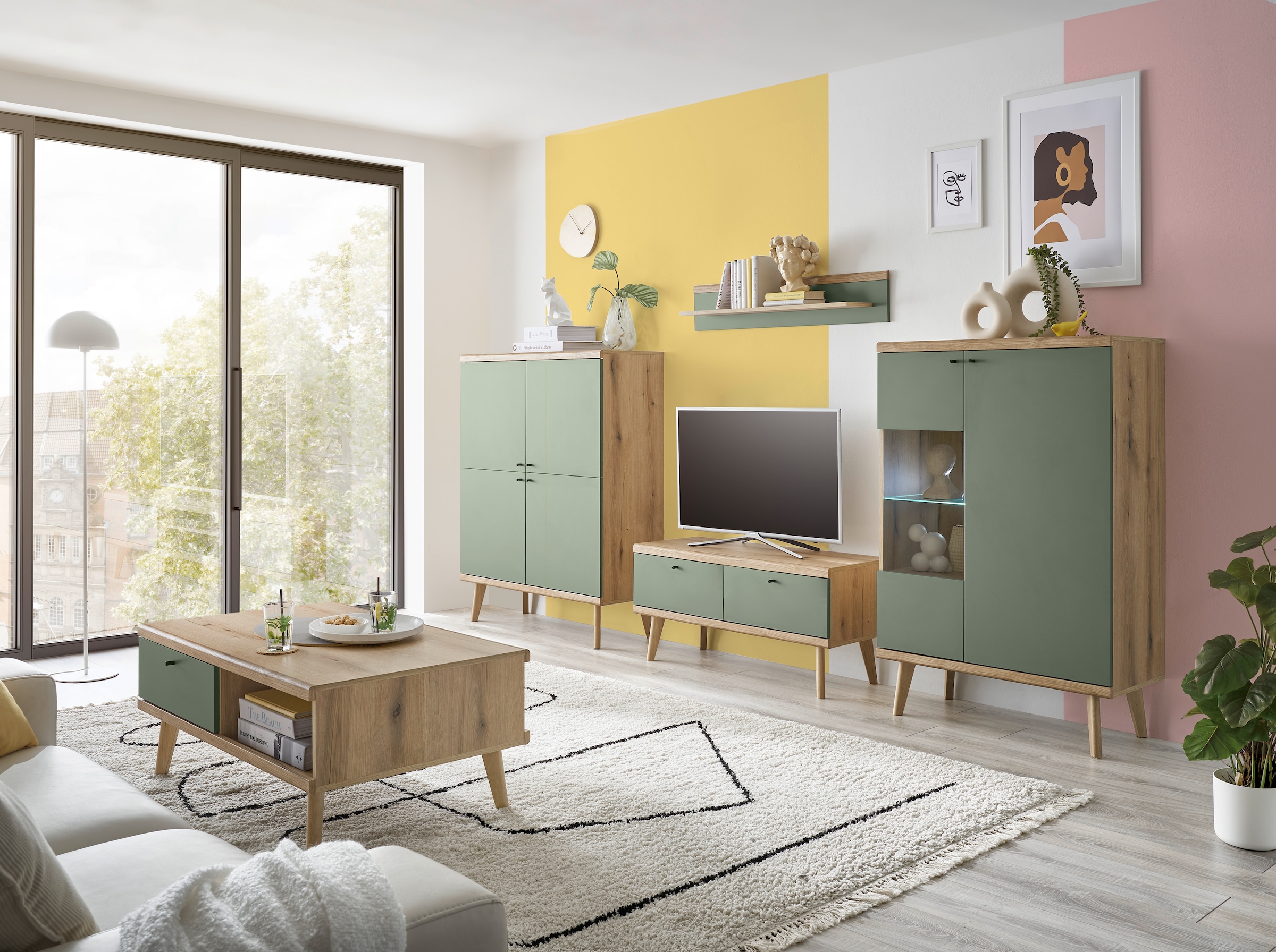 INOSIGN Highboard »MAVAS« in moderner Trendfarbe, Griffe aus Metall (Schwarz), Höhe 134 cm