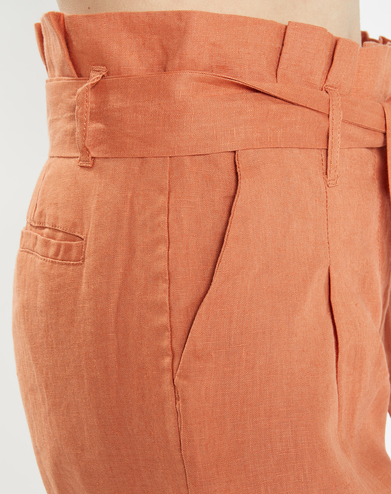 Galeries Lafayette Pantalon carotte en 100% Lin rouille