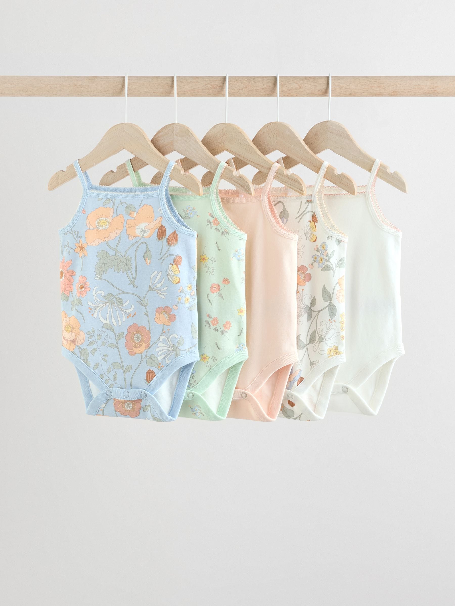 Zwart bloemenprint - Set van 5 katoenen hemdrompertjes voor baby's
