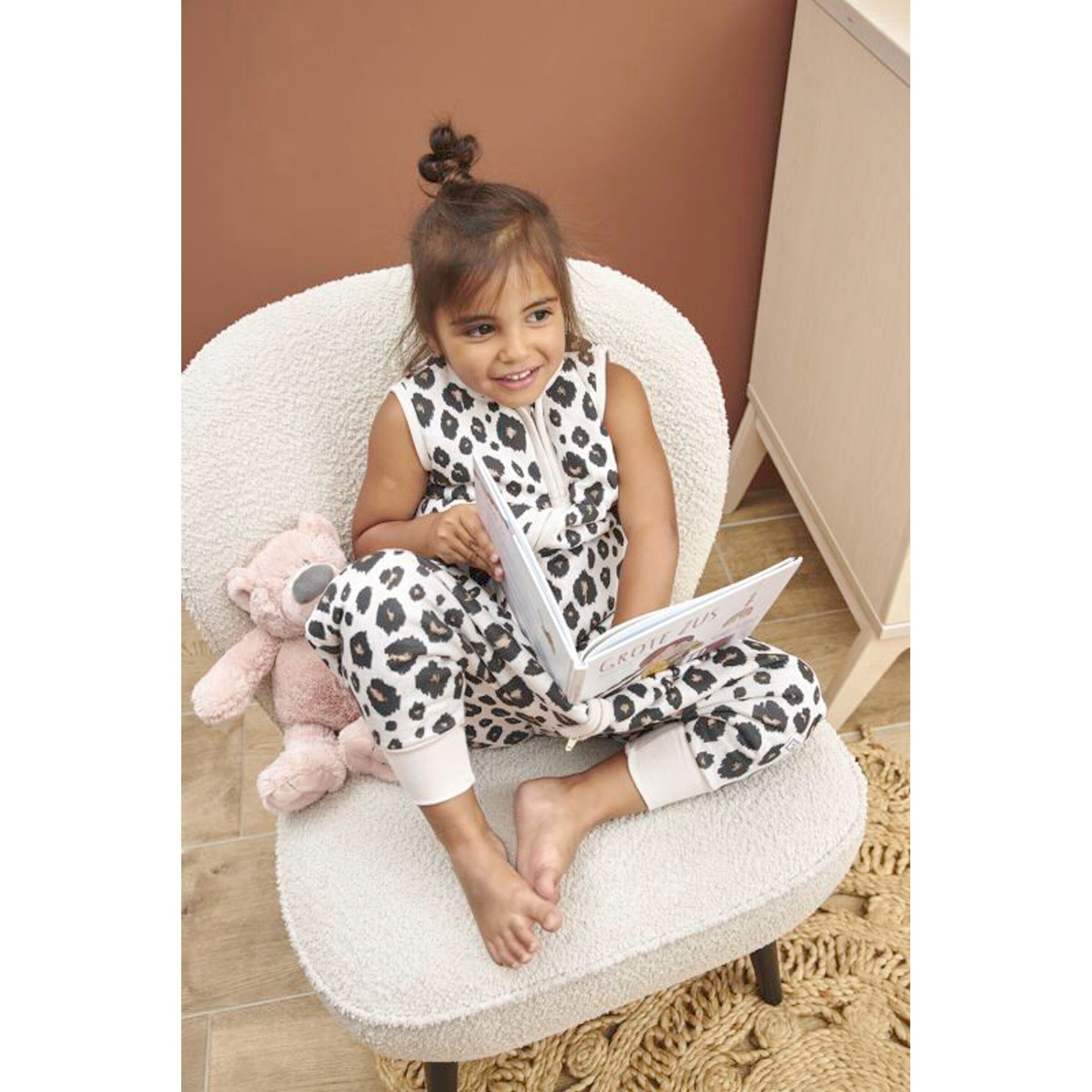 Meyco Baby Ganzjahres-Sleepoverall 2.0 TOG Leopard Sand melange